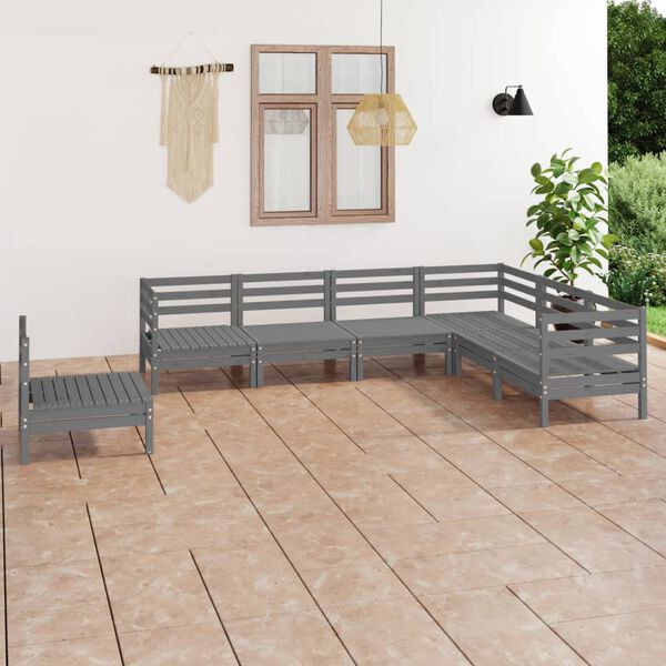 vidaXL 7 Piece Garden Lounge Set Solid Wood Pine Grey