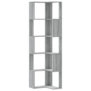 vidaXL Corner Bookcase 5-Tier Grey Sonoma 50x50x179 cm Engineered Wood