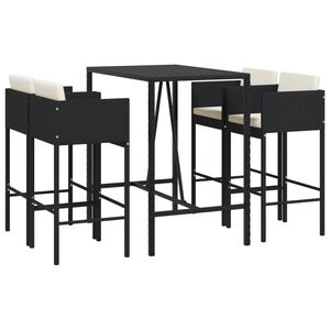 vidaXL 5 Piece Garden Bar Set with Cushions Black Poly Rattan