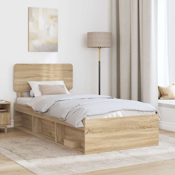 vidaXL Bed Frame with Headboard Sonoma 100 x 200 cm Solid Pine Wood