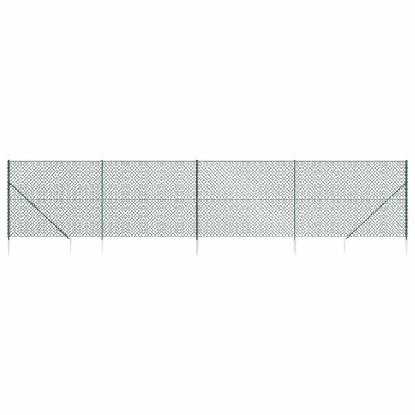 vidaXL Chain Link Fence with Spike Anchors Green 1.6x10 m