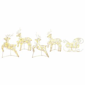 vidaXL LED Reindeers 5 pcs 40 LEDs Gold 44 x 18 x 65.5 cm PET