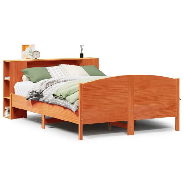vidaXL Bookcase Bed without Mattress Wax Brown 140x200cm Solid Wood Pine