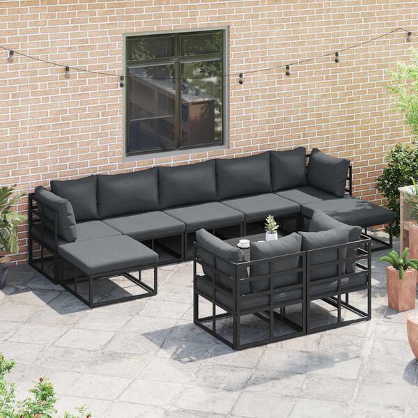 vidaXL Garden Sofa Set with Cushion 9 pcs Black Aluminium