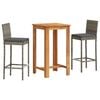 vidaXL 3 Piece Garden Bar Set Grey Solid Wood Acacia and Poly Rattan