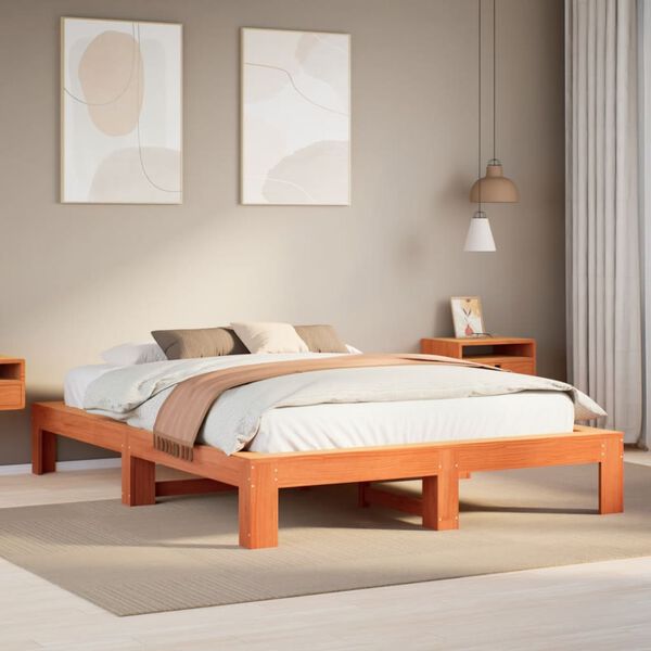 vidaXL Bed Frame without Mattress Wax Brown 140x190 cm Solid Wood Pine