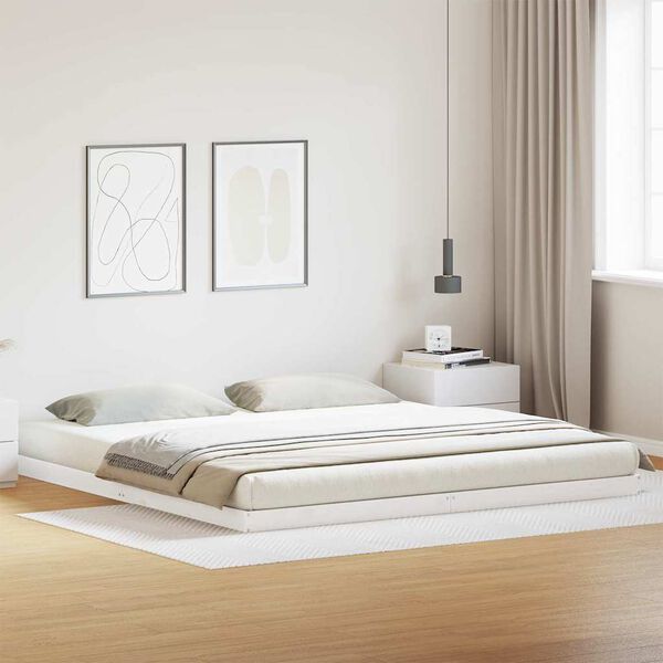 vidaXL Floor Bed Frame White 223.5 x 184 x 9 cm Solid Pine Wood