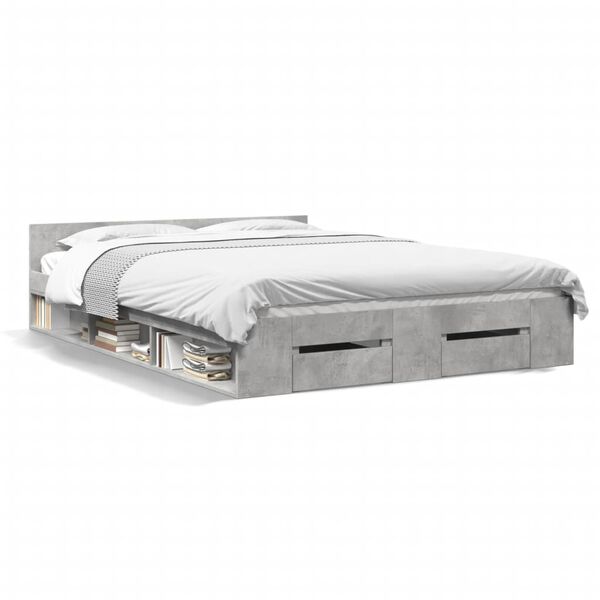 vidaXL Bed Frame with Drawers without Mattress Concrete Grey 150x200 cm King Size