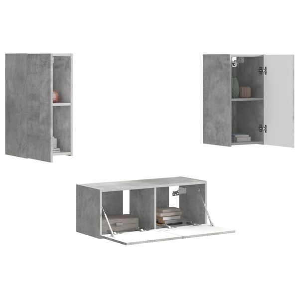 vidaXL TV Cabinet Set Wall-mounted 6 pcs Concrete Grey Engineered Wood