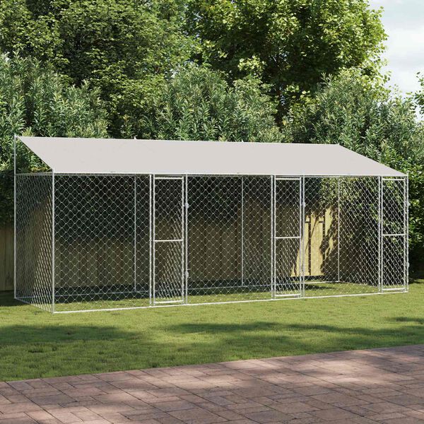 vidaXL Dog Cage with Roof Silver 600 x 200 x 258 cm Steel and PE