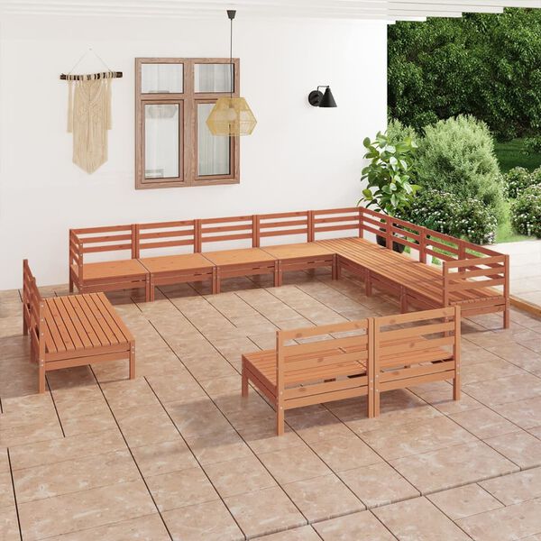 vidaXL 12 Piece Garden Lounge Set Solid Wood Pine Honey Brown