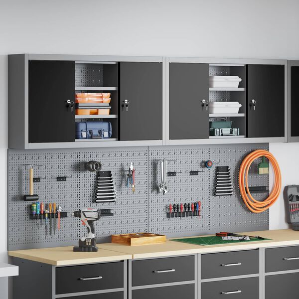 vidaXL Tool Cabinet Set with Shelf 6 pcs Black Powder-Coated Steel