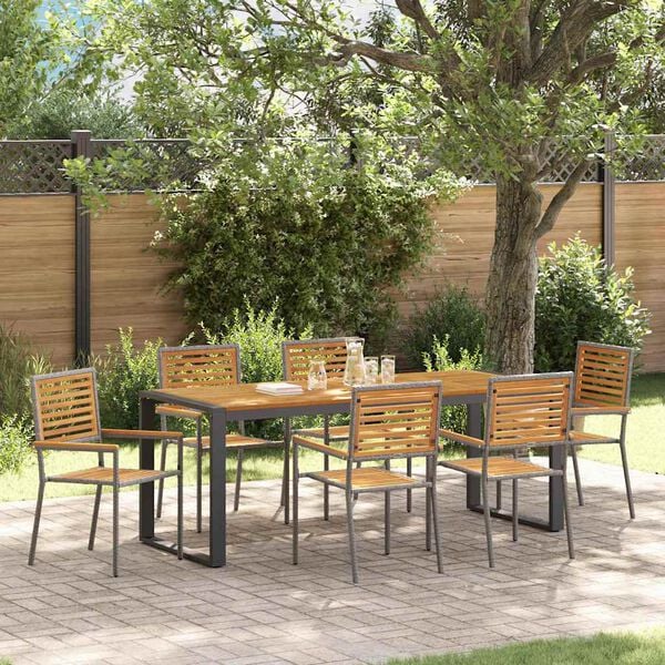 vidaXL Garden Dining Set 7 pcs Grey and Brown Poly Rattan