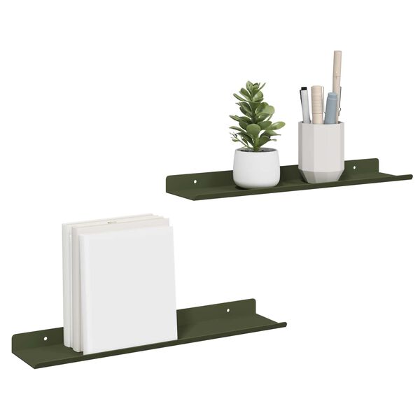 vidaXL Floating Shelf 2 pcs Olive Green 40 x 9 x 2.5 cm Steel
