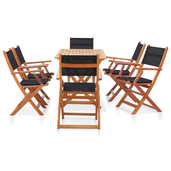 vidaXL 7 Piece Outdoor Dining Set Black Solid Eucalyptus Wood