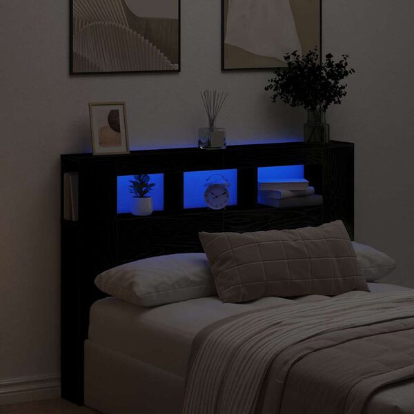 vidaXL LED Headboard Black oak 140 x 18.5 x 103.5 cm Engineered wood