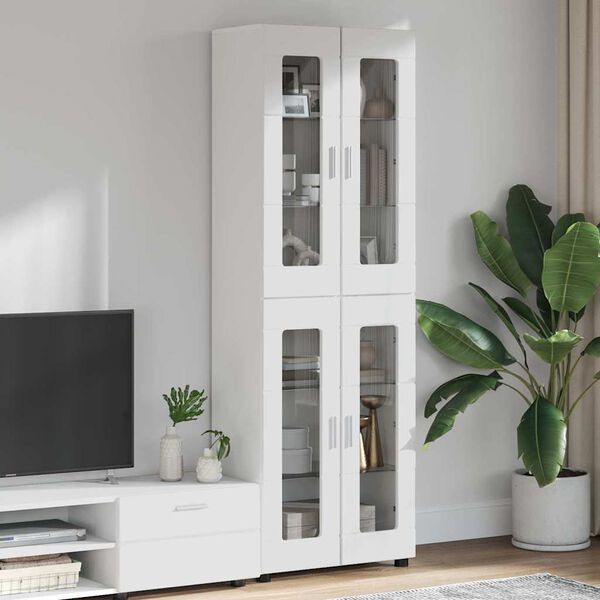 vidaXL Highboard with Shelf FLORIN High Gloss White 60 x 35 x 182 cm