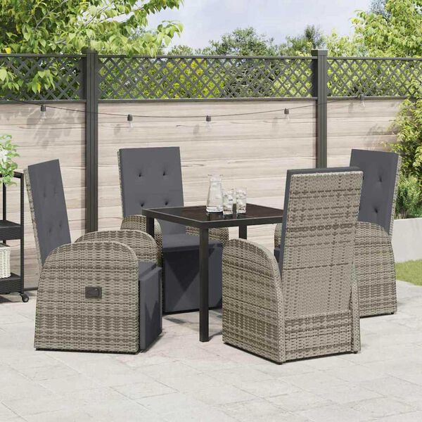 vidaXL Garden Dining Set with Cushion 5 pcs Grey Poly Rattan