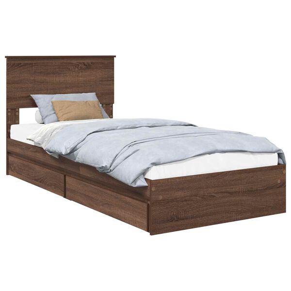 vidaXL Storage Bed with Drawer Brown Oak 90 x 190 cm Engineered Wood