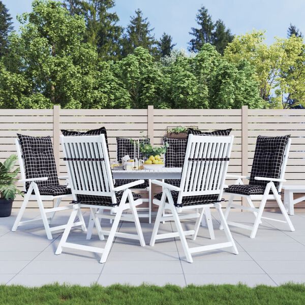 vidaXL Garden Highback Chair Cushions 6 pcs Black Check Pattern 120x50x7 cm Fabric