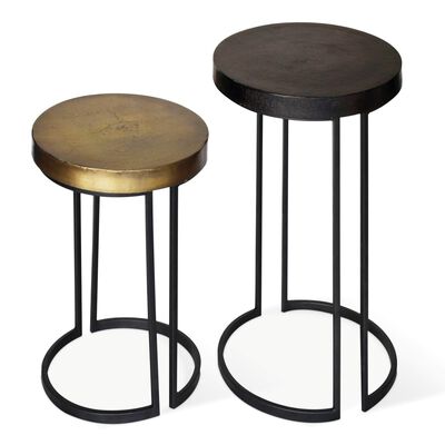 Rousseau 2 Piece Side Table Set Kingston Metal Black and Gold