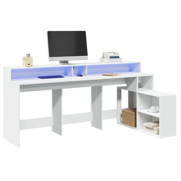 vidaXL Desk with LED Lights White 200x104x91 cm Engineered Wood