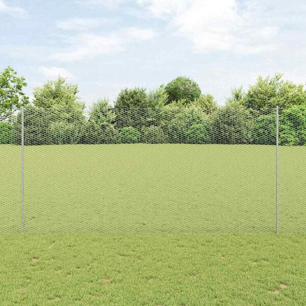 vidaXL Fence with Post Silver 1.5 x 50 m Steel