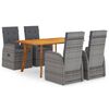 vidaXL 5 Piece Garden Dining Set with Cushions Grey Poly Rattan
