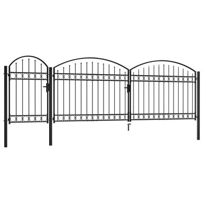 vidaXL Garden Fence Gate with Arched Top Steel 1.75x5 m Black