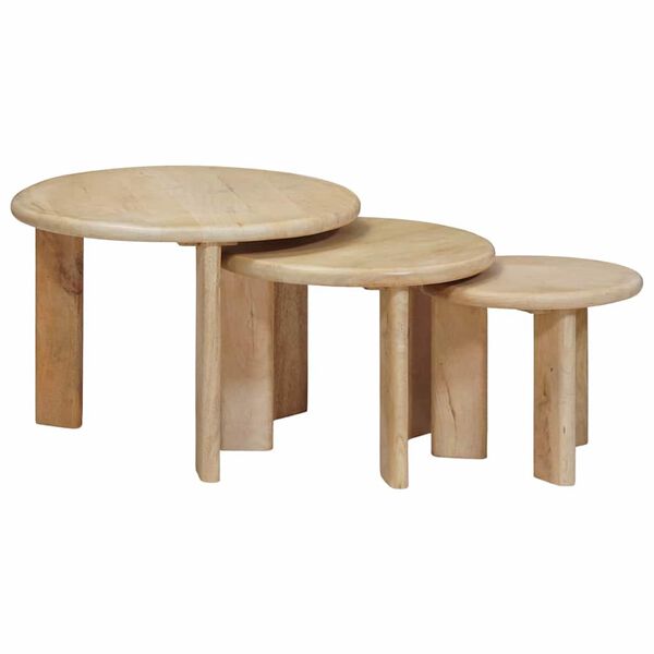 vidaXL Nesting Coffee Tables 3 pcs Black Solid Mango Wood