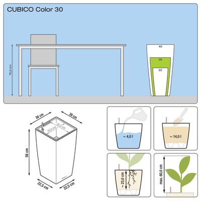 LECHUZA Planter Cubico Color 30 ALL-IN-ONE White 13130