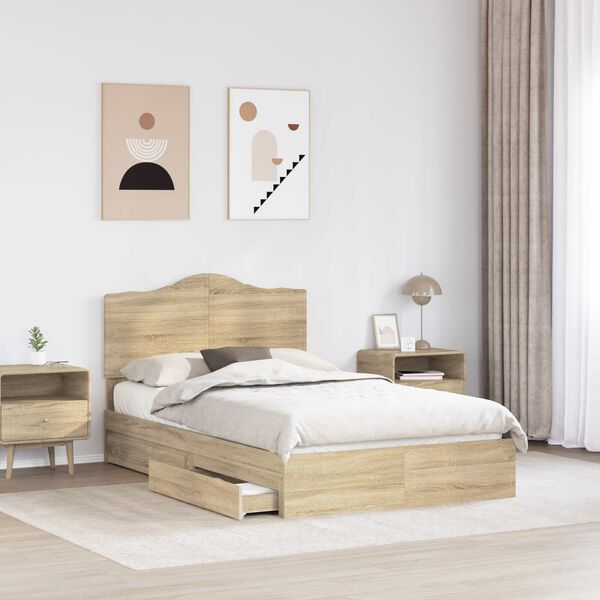 vidaXL Storage Bed with Drawer Sonoma Oak 120 x 190 cm Engineered Wood