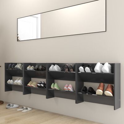 vidaXL Wall Shoe Cabinets 4 pcs Grey 60x18x60 cm Engineered Wood