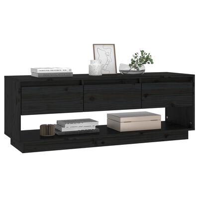 vidaXL TV Cabinet Black 110.5x34x40 cm Solid Wood Pine