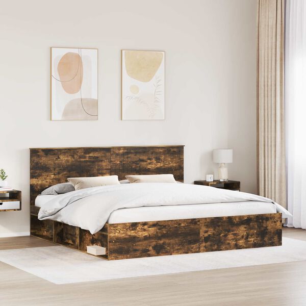vidaXL Bed Frame Smoked Oak 200 x 200 cm Solid Pine Wood