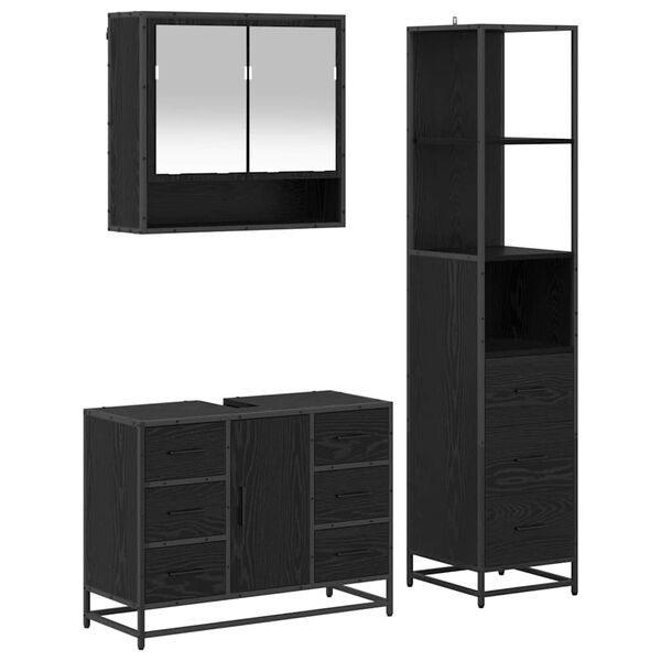 vidaXL Bathroom Furniture Set 3 pcs Black Oak Engineered Wood