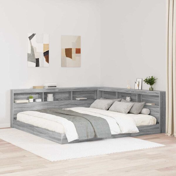 vidaXL Storage Headboard with Shelf Grey Sonoma 180 cm Engineered Wood