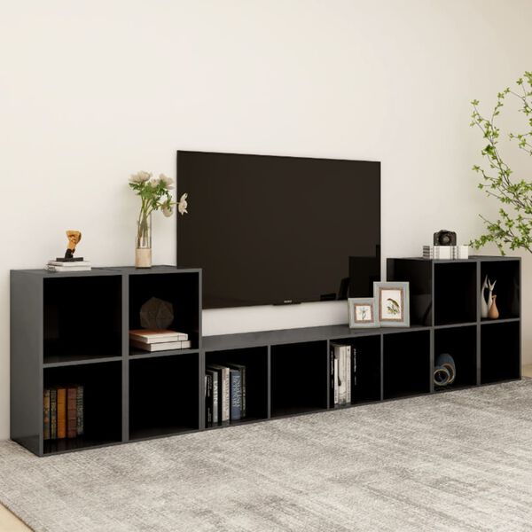 vidaXL 5 Piece TV Cabinet Set High Gloss Grey Engineered Wood
