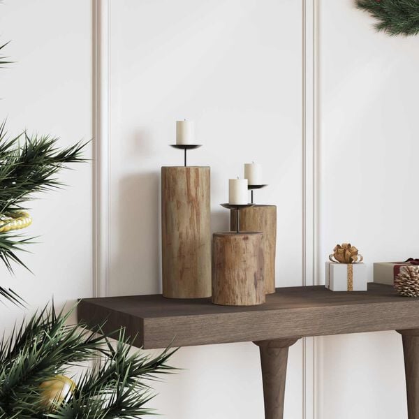 vidaXL Candle Holder 3 pcs Natural Solid Teak wood
