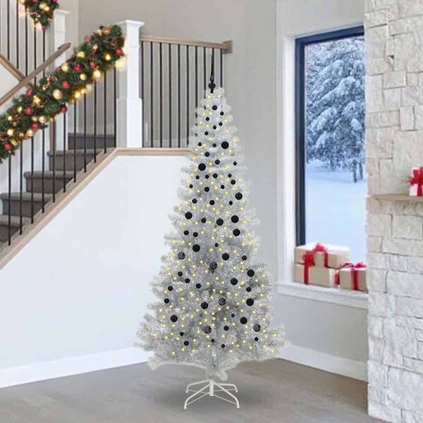vidaXL Christmas Tree with 300 LEDs with Stand Silver 240 cm PET