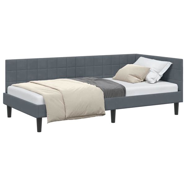 vidaXL Corner Bed Frame with Headboard Dark Grey 90 cm x 190 cm Velvet