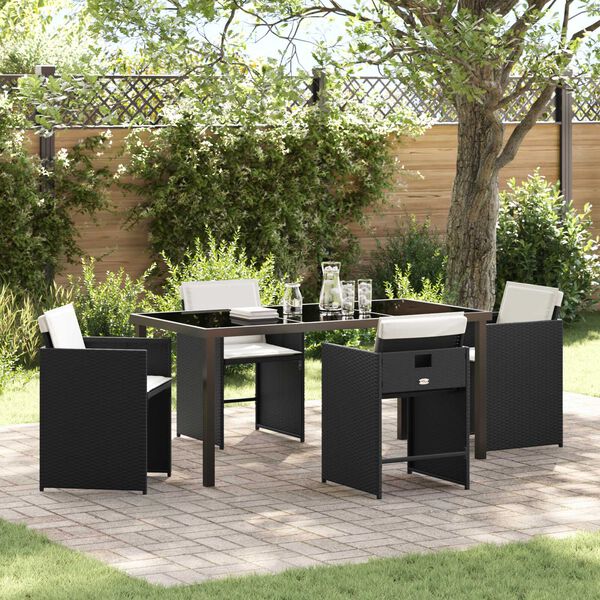 vidaXL Garden Dining Set with Cushion 5 pcs Black Poly Rattan