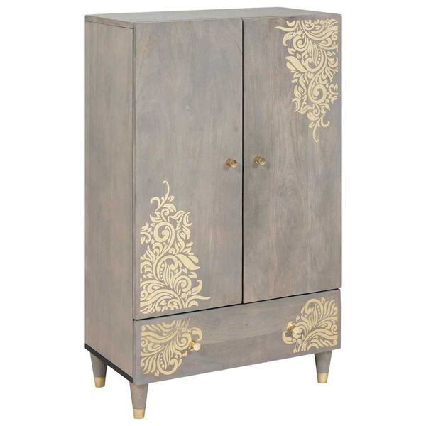 vidaXL Highboard Grey and Gold 60 x 33 x 100 cm Solid Mango Wood
