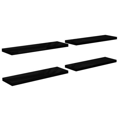 vidaXL Floating Wall Shelves 4 pcs High Gloss Black 120x23.5x3.8 cm MDF