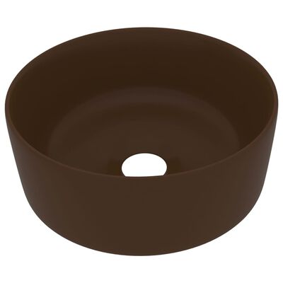 vidaXL Luxury Wash Basin Round Matt Dark Brown 40x15 cm Ceramic