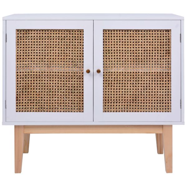 vidaXL Sideboard White 88.5x40x80 cm MDF and Rattan