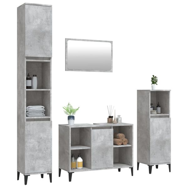 vidaXL 4 Piece Bathroom Furniture Set Concrete Grey Engineered Wood