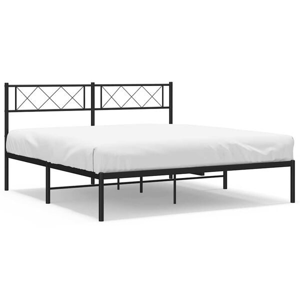 vidaXL Metal Bed Frame without Mattress with Headboard Black 135x190cm