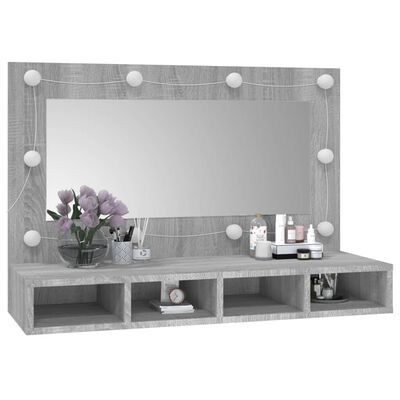 vidaXL Mirror Cabinet with LED Grey Sonoma 90x31.5x62 cm