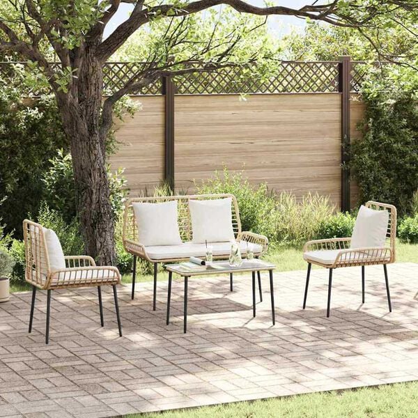 vidaXL Garden Furniture Set 4 pcs Black and Cream Poly Rattan